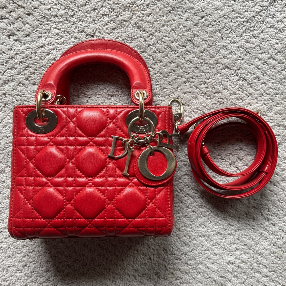 Mini Lady Dior Red Lambskin